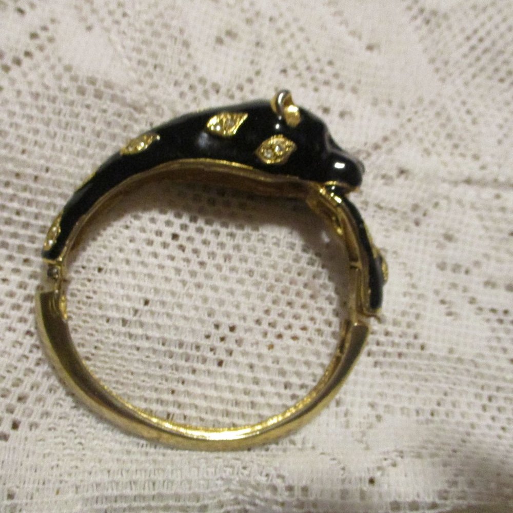 Vintage Black Gold Panther Head Bracelet  Locks